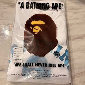 Bape White Tee with Brown & Yellow Ape Head Graphic